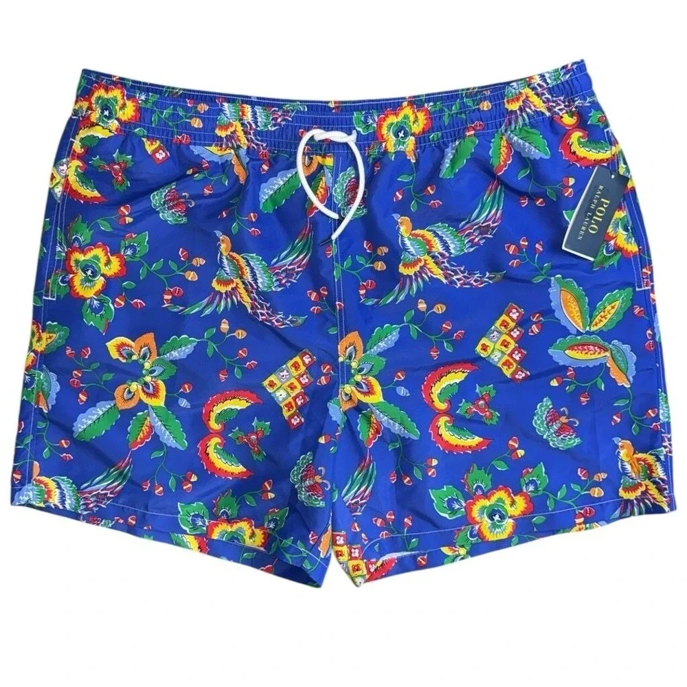 Polo Ralph Lauren Mens XLT Blue Tropical Swim Trunks Big & Tall Swim Shorts NWOT